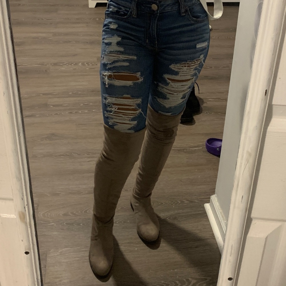 Tan knee high boots